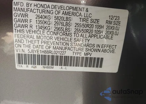 2024 Acura Mdx Advance Package из США, поврежденный, VIN 5J8YE1H88RL021227